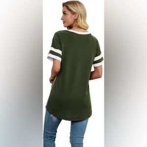 Casual woman’s half sleeve tea size large. Army, green, and white.